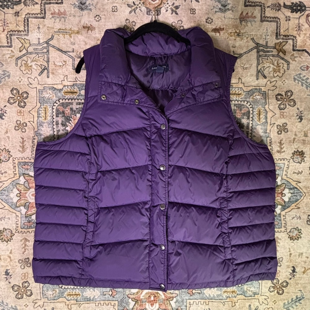 Lands End Purple Puffer Vest Womens 2X Down Filled Quilted Snap Front Outerwear